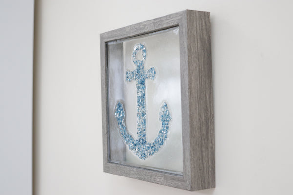 Anchor Sea Glass Resin Art (Blue), 10x10