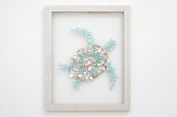 Turtle Sea Glass Resin Art, 15.5x12.5