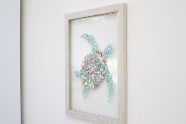 Turtle Sea Glass Resin Art, 15.5x12.5