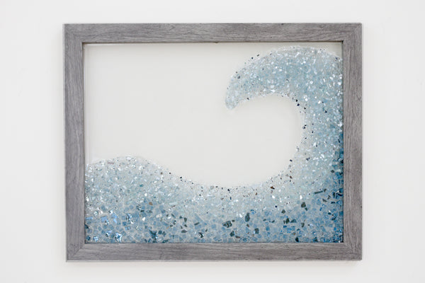Blue Wave Sea Glass Resin Art, 12.5x15.5