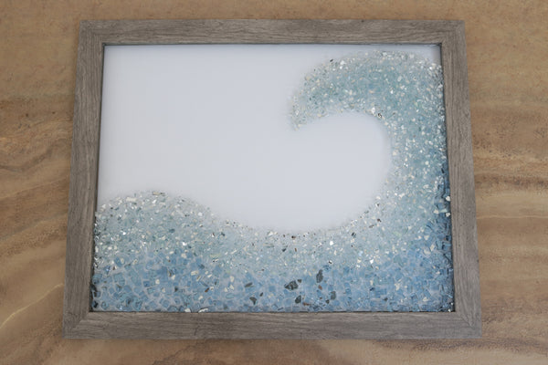 Blue Wave Sea Glass Resin Art, 12.5x15.5