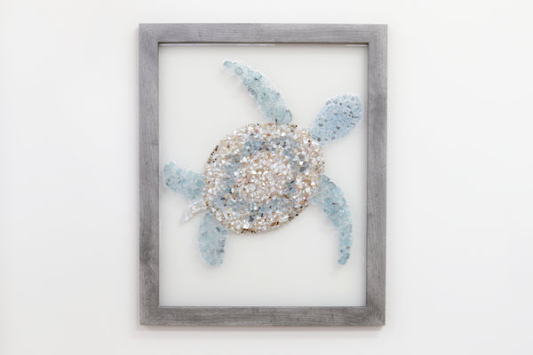 Large Turtle Sea Glass Resin Art, 22x18