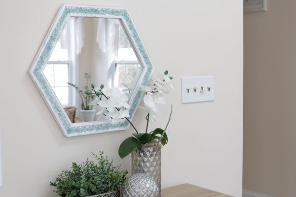 Large Sea Glass Coastal Farmhouse Mirror, 24x21