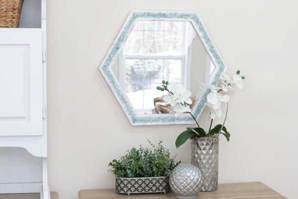 Large Sea Glass Coastal Farmhouse Mirror, 24x21