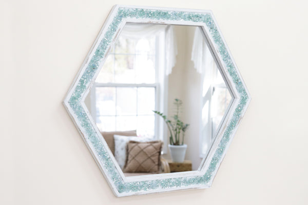 Large Sea Glass Coastal Farmhouse Mirror, 24x21