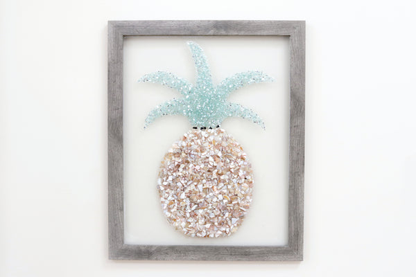 Large Pineapple Sea Glass Resin Art, 22x18