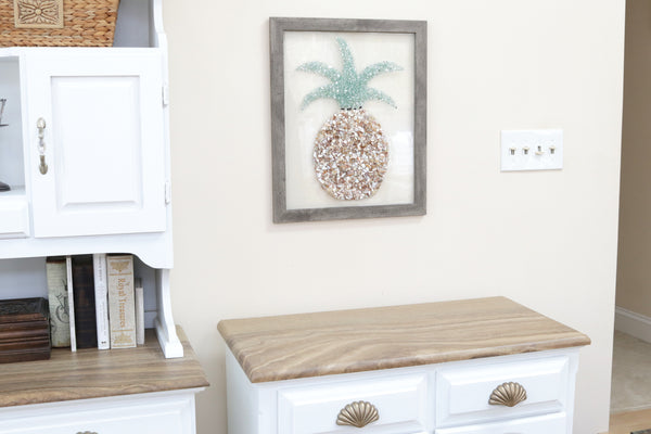 Large Pineapple Sea Glass Resin Art, 22x18