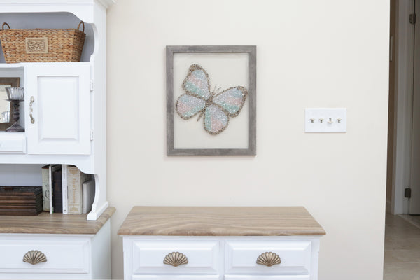Large Butterfly Sea Glass Resin Art, 22x18