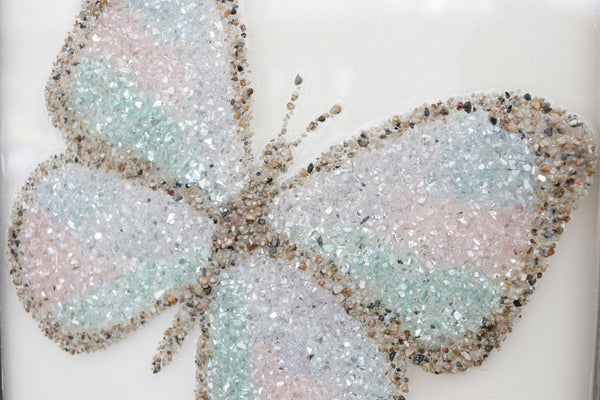 Large Butterfly Sea Glass Resin Art, 22x18