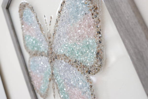 Large Butterfly Sea Glass Resin Art, 22x18