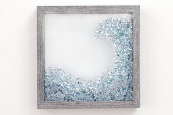 Blue Wave Sea Glass Resin Art (Left), 10x10