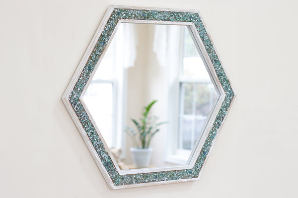 Large Sea Glass Coastal Farmhouse Mirror, 24x21