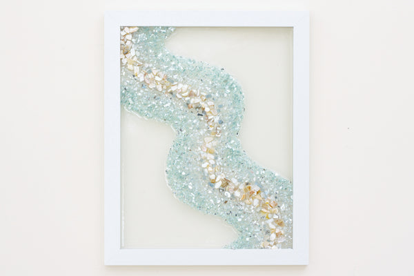Abstract Wavy Sea Glass Resin Art, 15.5x12.5
