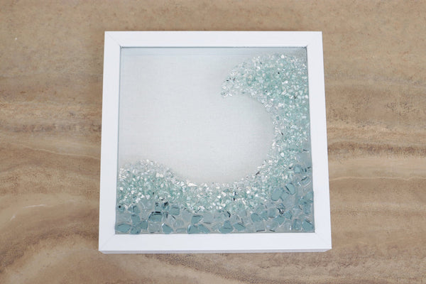 Turquoise Wave Sea Glass Resin Art (Left), 10x10