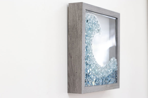 Blue Wave Sea Glass Resin Art (Right), 10x10