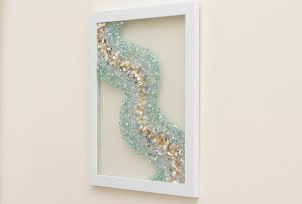 Abstract Wavy Sea Glass Resin Art, 15.5x12.5