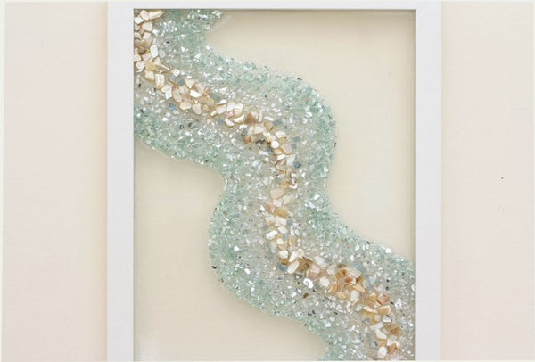 Abstract Wavy Sea Glass Resin Art, 15.5x12.5
