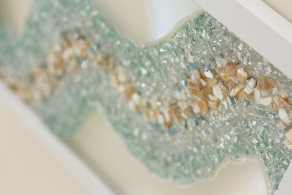 Abstract Wavy Sea Glass Resin Art, 15.5x12.5