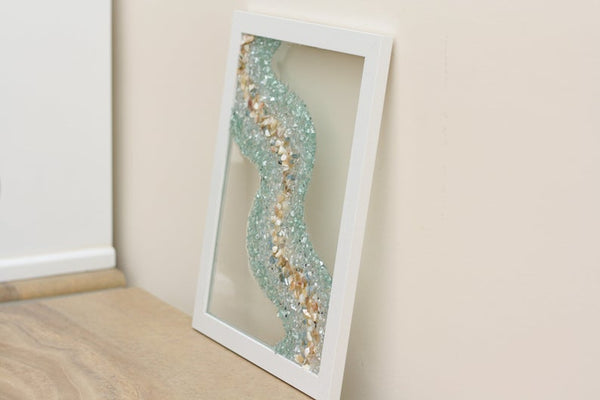 Abstract Wavy Sea Glass Resin Art, 15.5x12.5