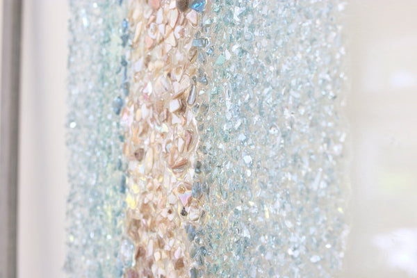 Extra Large Abstract Line Sea Glass and Shells Resin Art, 38x26