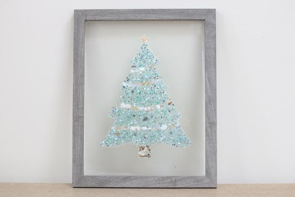 Christmas Tree Sea Glass Resin Art, 15.5x12.5