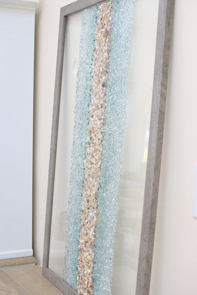 Extra Large Abstract Line Sea Glass and Shells Resin Art, 38x26