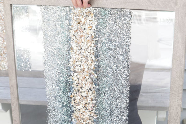 Extra Large Abstract Line Sea Glass and Shells Resin Art, 38x26