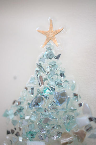 Christmas Tree Sea Glass Resin Art, 15.5x12.5