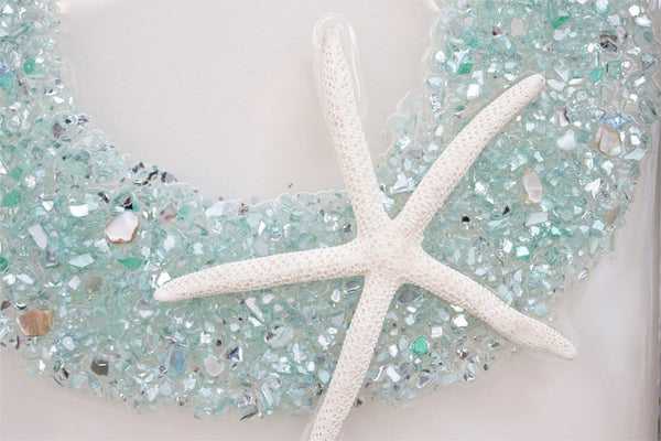 Christmas Wreath Sea Glass Resin Art, 15.5x12.5