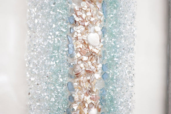 Large Abstract Line Sea Glass and Shells Resin Art, 26x20