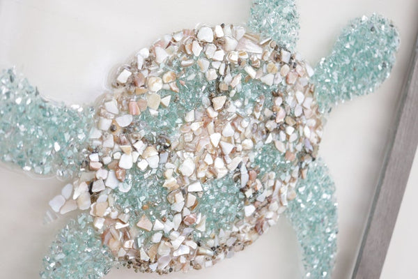 Large Turtle Sea Glass Resin Art, 22x18