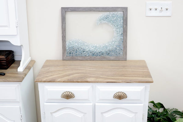 Large Wave Sea Glass Resin Art, 18x22