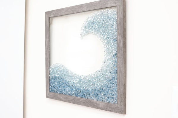 Large Wave Sea Glass Resin Art, 18x22