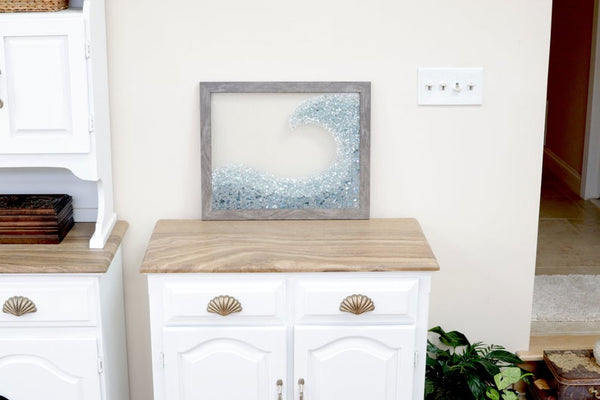 Large Wave Sea Glass Resin Art, 18x22