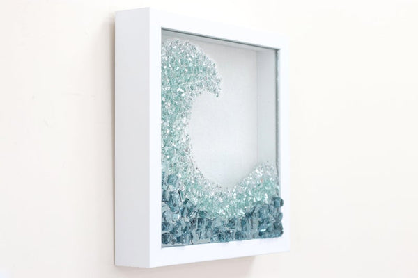 Turquoise Wave Sea Glass Resin Art (Right), 10x10
