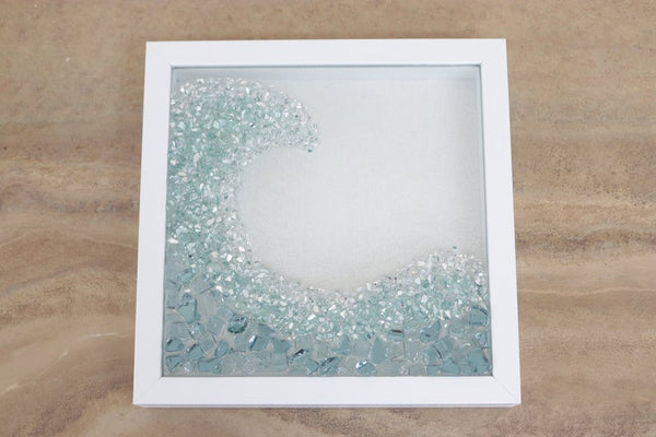 Turquoise Wave Sea Glass Resin Art (Right), 10x10