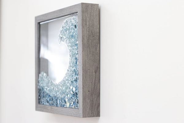 Blue Wave Sea Glass Resin Art (Left), 10x10