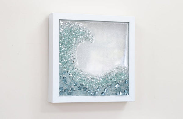 Turquoise Wave Sea Glass Resin Art (Right), 10x10
