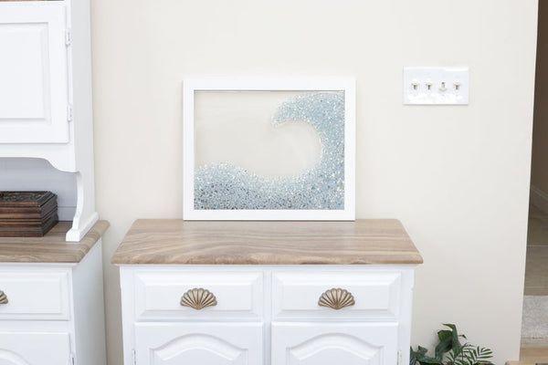 Large Wave Sea Glass Resin Art, 18x22