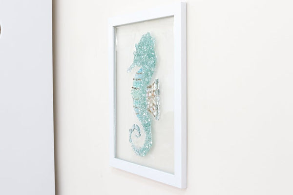 Seahorse Sea Glass Resin Art, 15.5x12.5