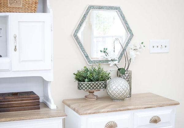 Large Sea Glass Coastal Farmhouse Mirror, 24x21