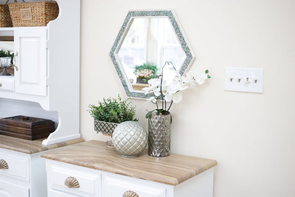 Large Sea Glass Coastal Farmhouse Mirror, 24x21