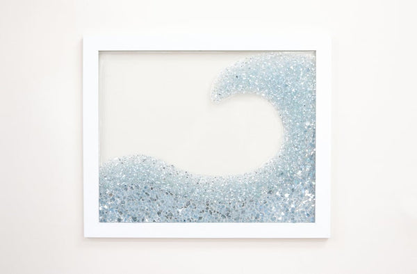 Large Wave Sea Glass Resin Art, 18x22