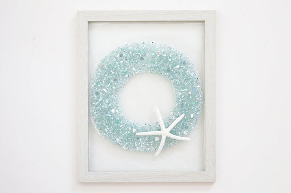 Christmas Wreath Sea Glass Resin Art, 15.5x12.5