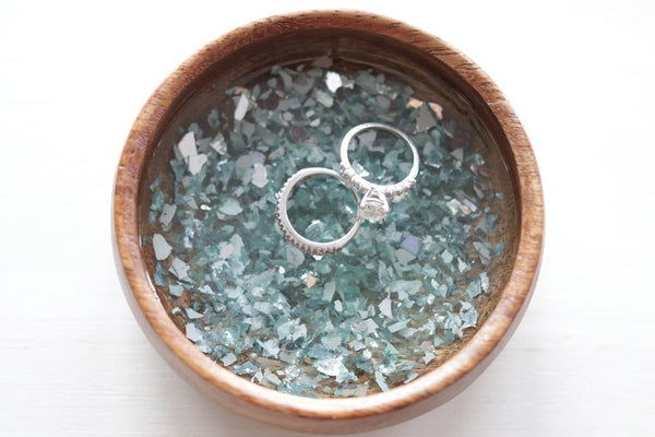 Wooden Ring Dish- Turquoise and Light Blue