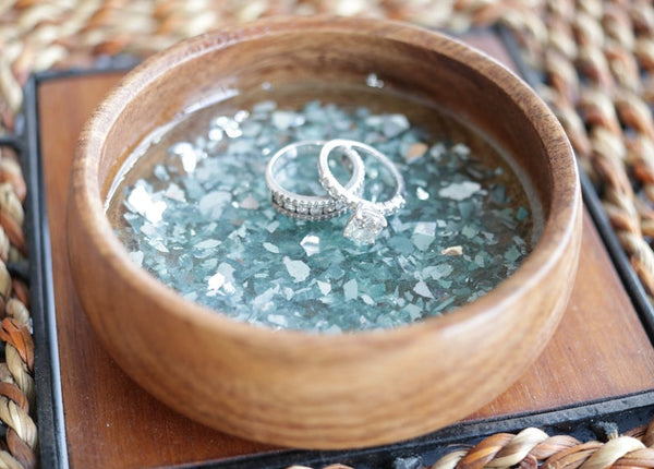 Wooden Ring Dish- Turquoise and Light Blue