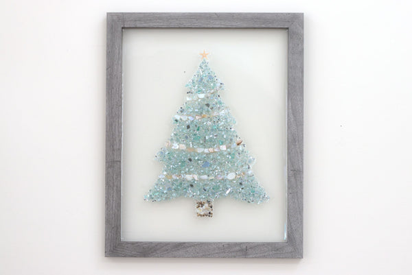 Christmas Tree Sea Glass Resin Art, 15.5x12.5
