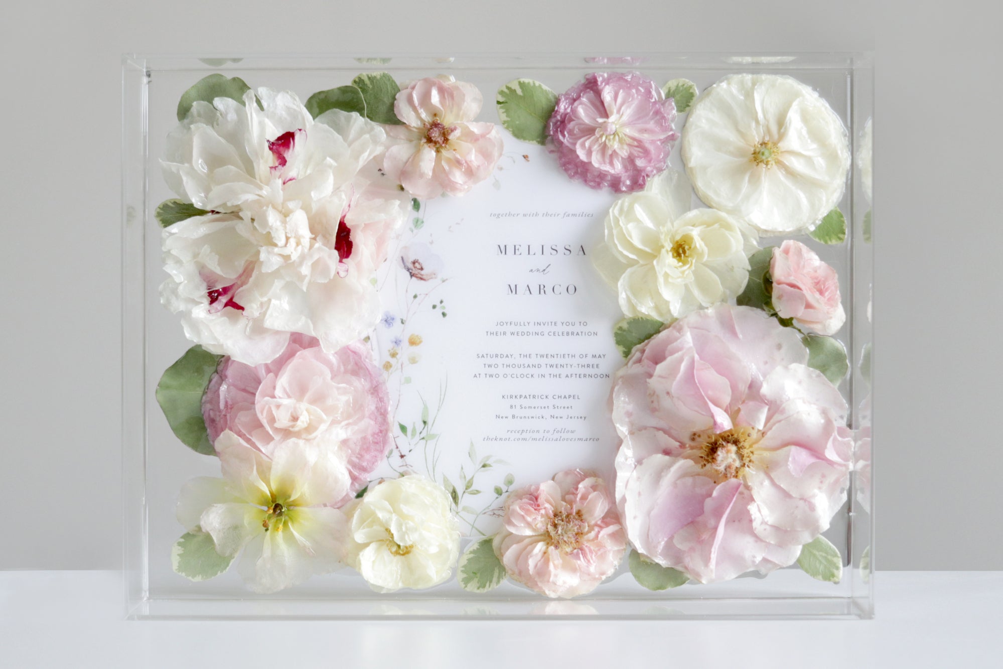 LOCAL PICKUP ONLY- Custom Floral Preservation Box 9x12 (With Wedding Invite)