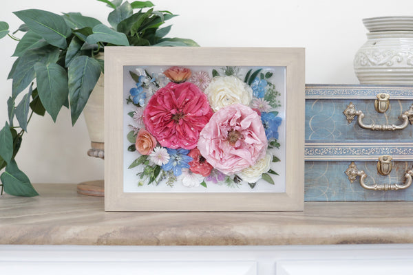 LOCAL PICKUP ONLY- Custom Framed Floral Preservation Shadow Box 10x12