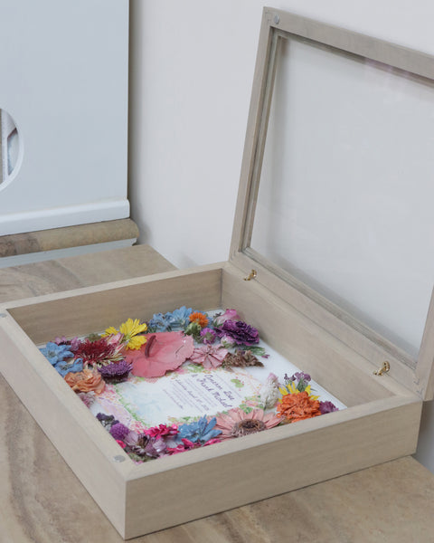 LOCAL PICKUP ONLY- Custom Framed Floral Preservation Shadow Box 10x12 (with Airbrush Color-Correction)